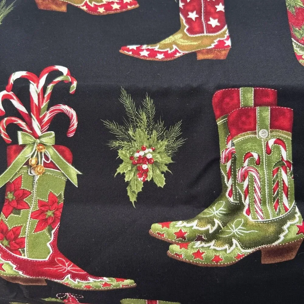 Kaufman Holly Jolly Christmas Cowboy Boot Print Cotton Quilting Fabric 2 Yd